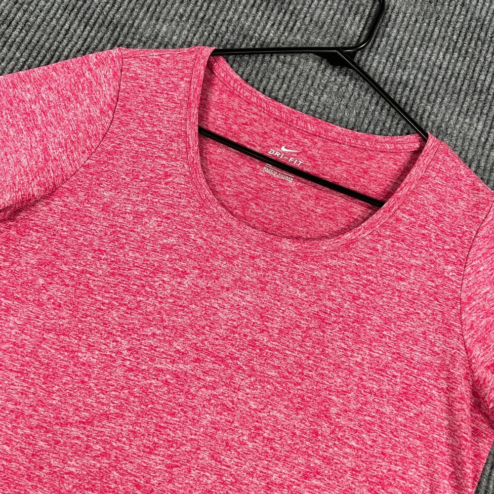 Nike Dri Fit Shirt Womens Large Pink Short Sleeve Heathered Running Athletic